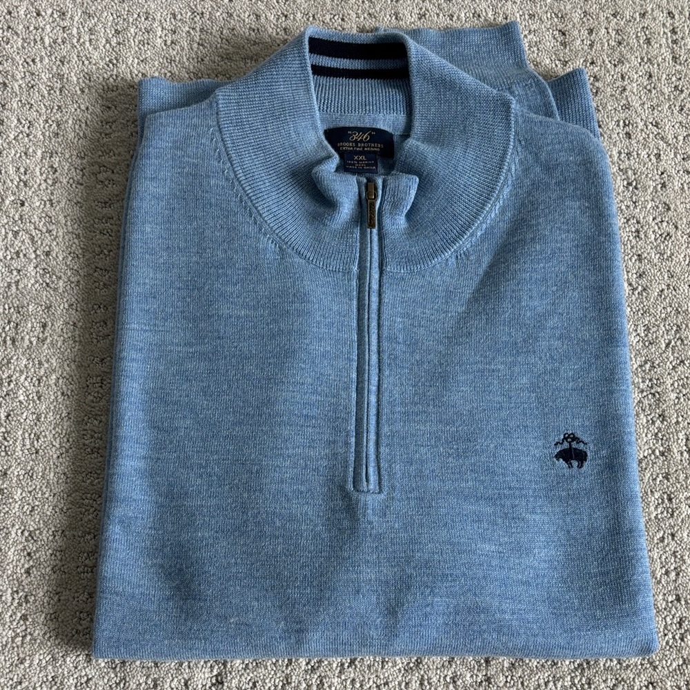 Brooks Brothers “346” Light Blue Quarter Zip Merino Sweater Men’s Size XXL